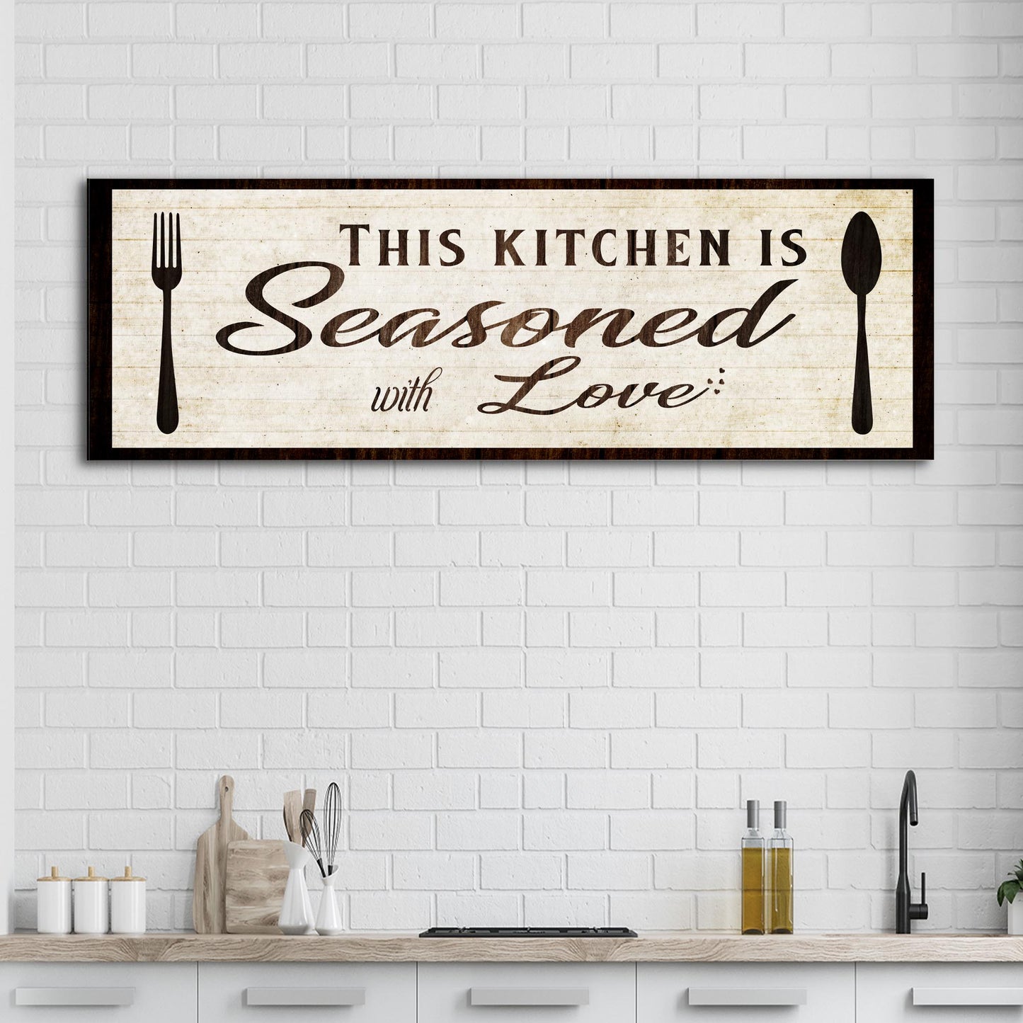 Kitchen Seasoned With Love canvas wall sign - gallery wrapped UV-resistant ink made in USA