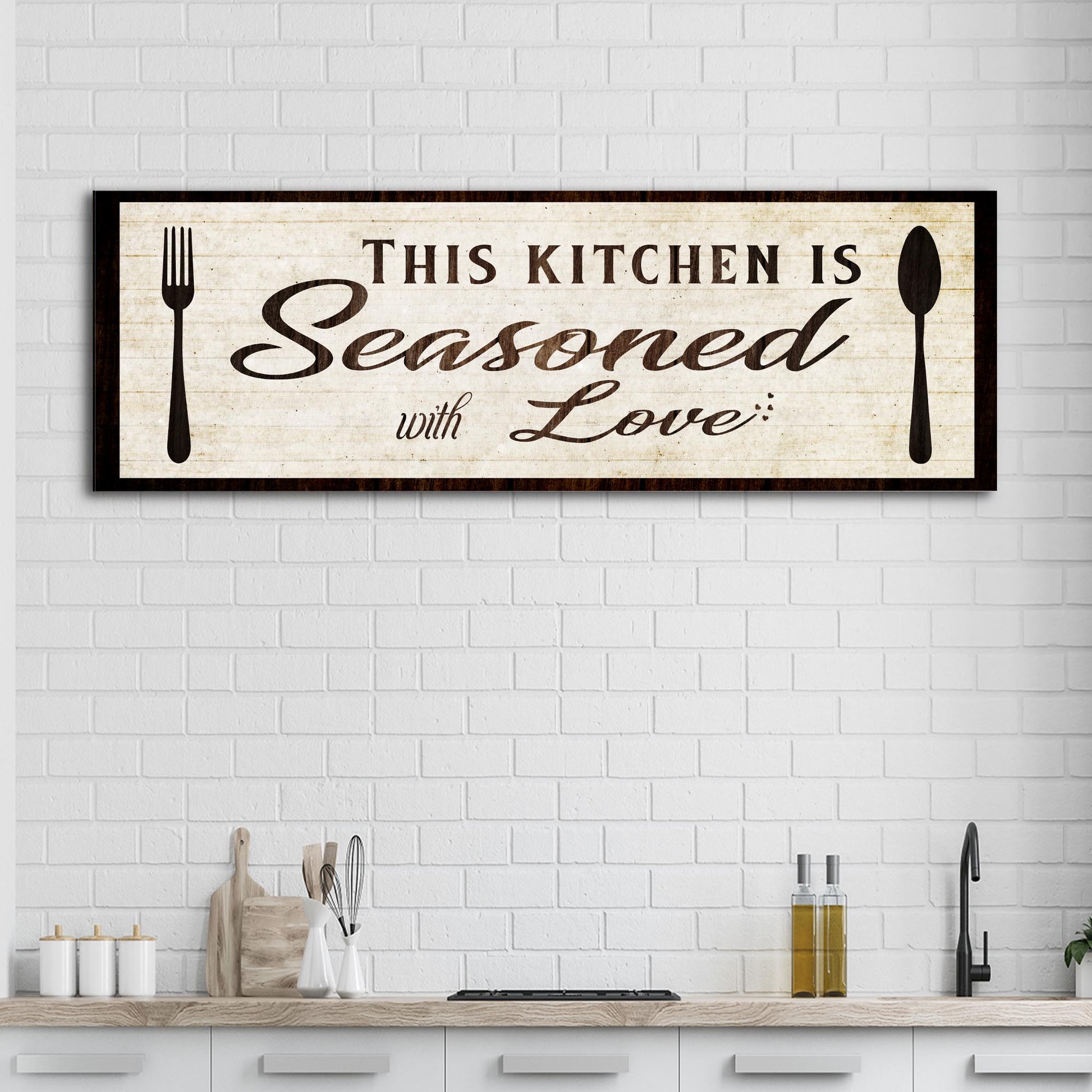 Kitchen Seasoned With Love canvas wall sign - gallery wrapped UV-resistant ink made in USA