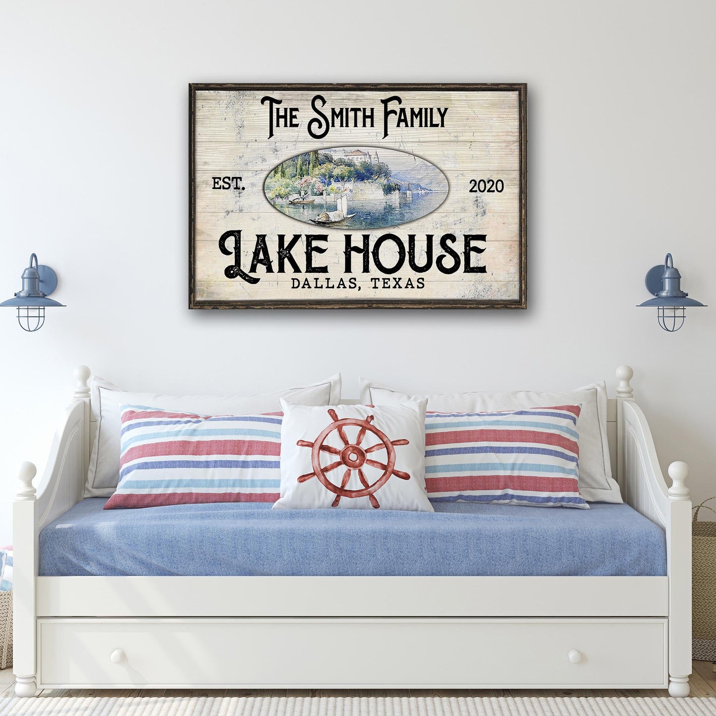 Family Lake House View Canvas Sign