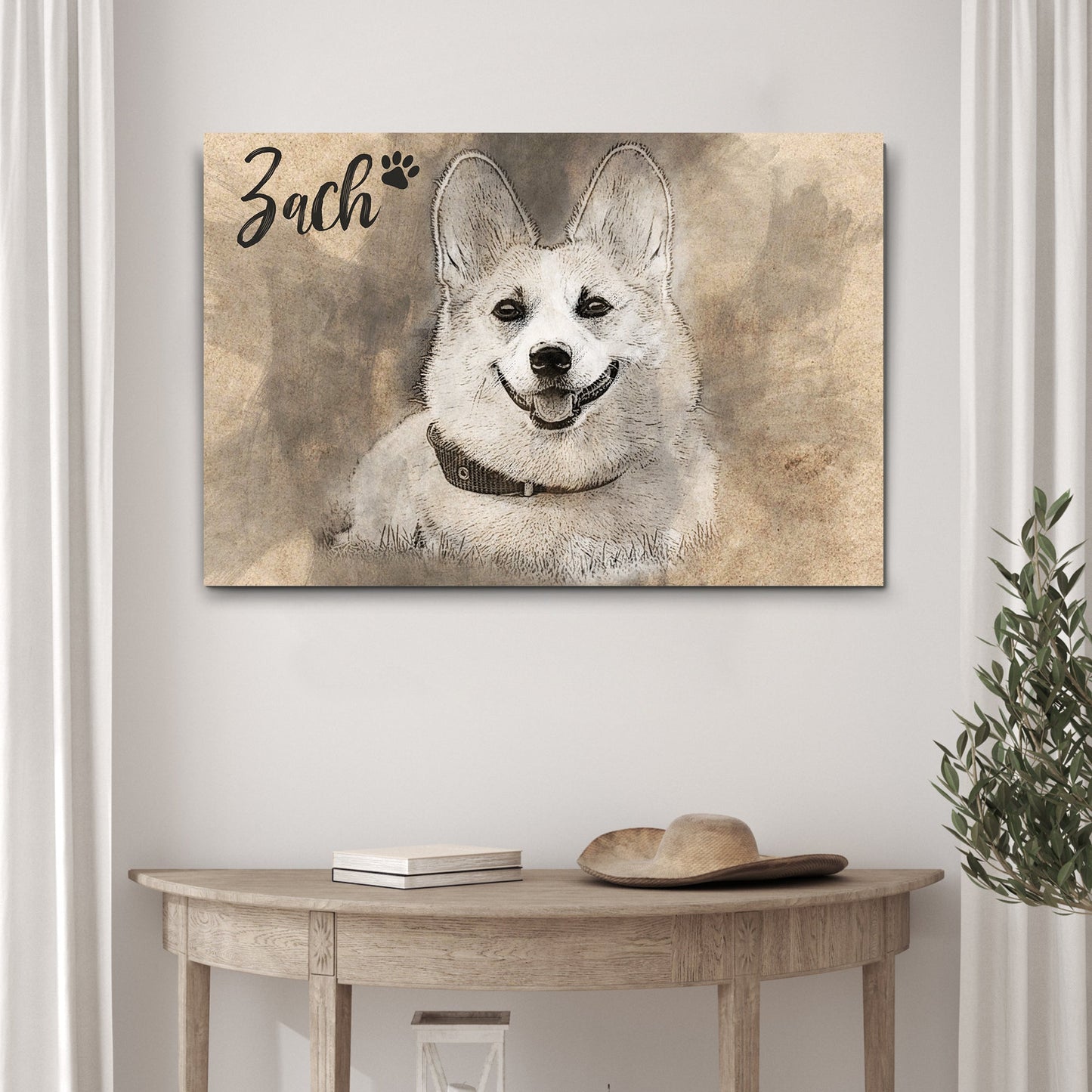 Custom Pet Portrait Pencil Drawing Canvas Sign