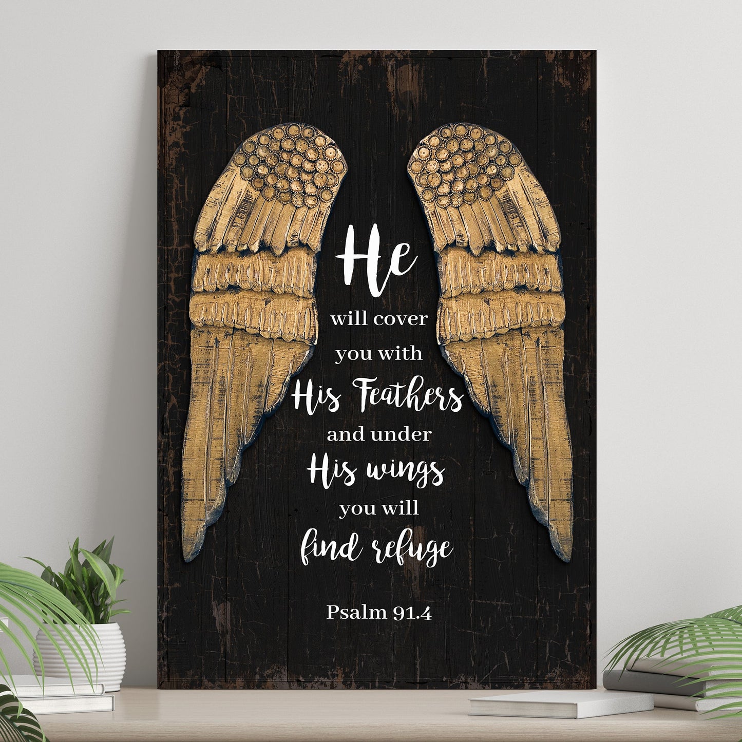 Psalm 91:4 He Will Cover You Faith Canvas Sign II