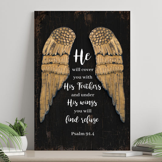 Psalm 91:4 He Will Cover You Faith Canvas Sign II
