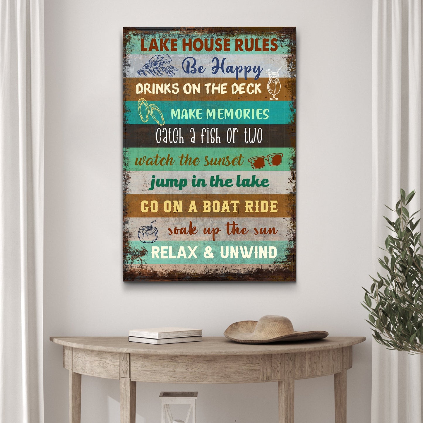 Lake House Rules Personalized Canvas Sign III
