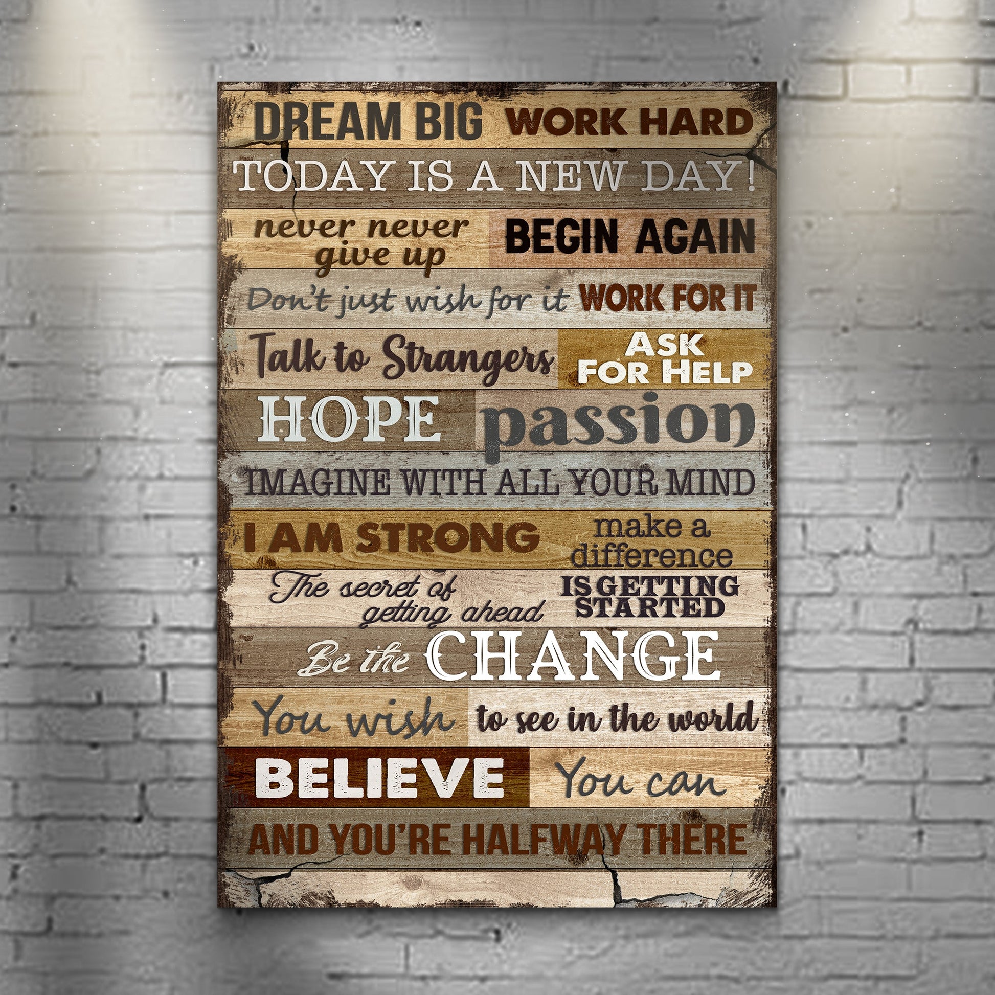 Dream Big Work Hard rustic word-art motivational canvas sign, ready to hang