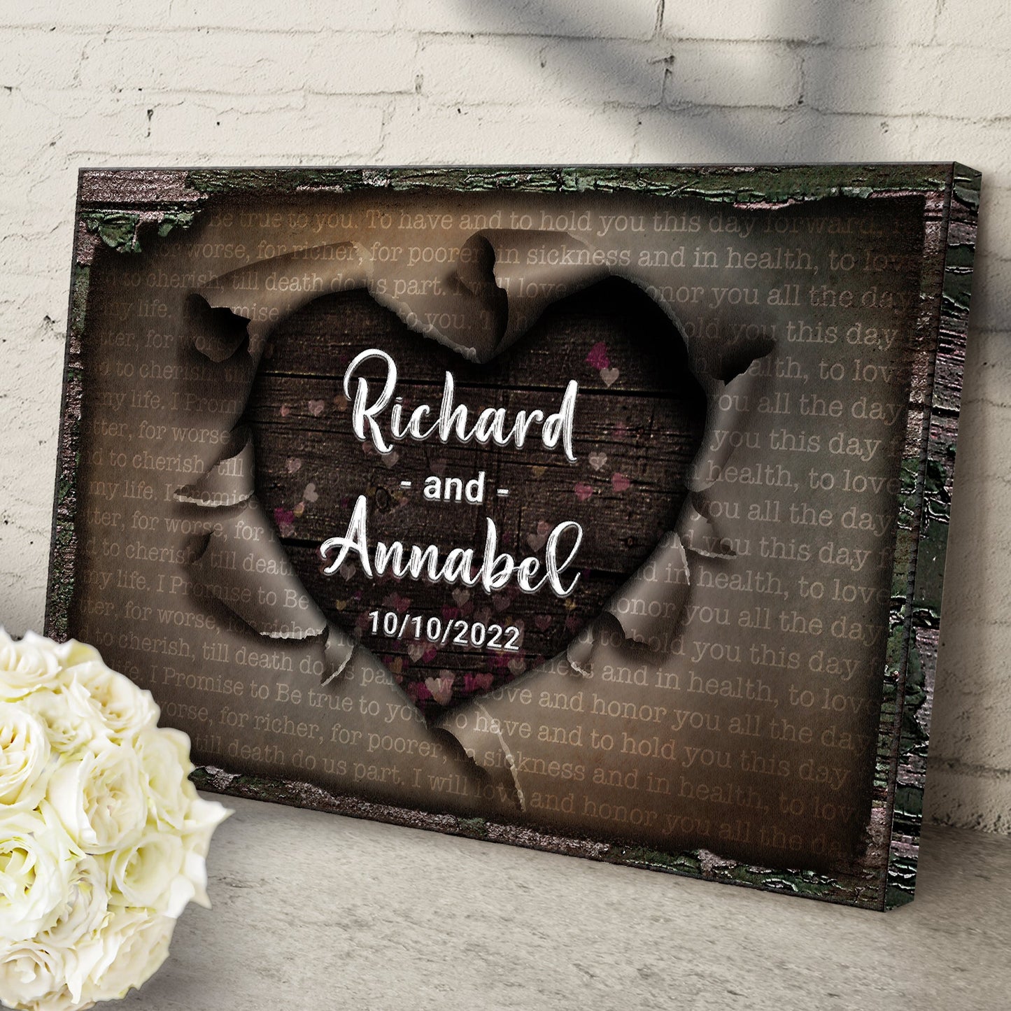 Unwrapped Heart Wedding Vows Canvas Sign
