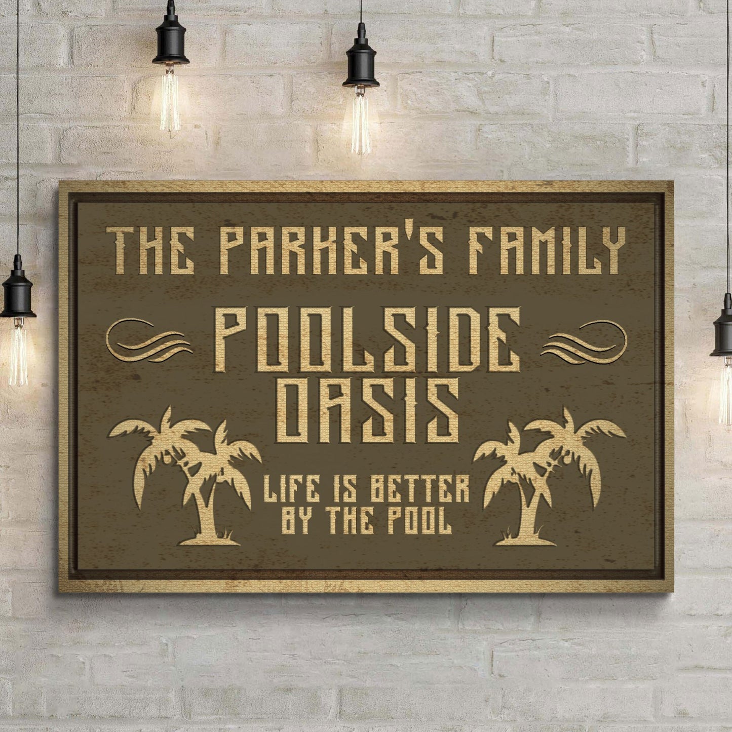 Family Swimming Pool Oasis Canvas Sign