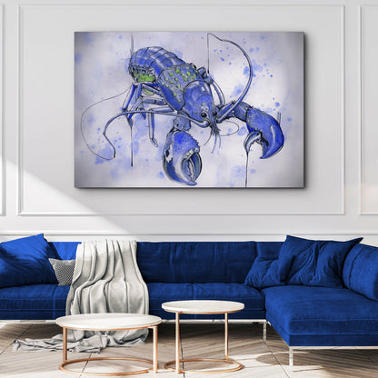 Lobster watercolor painting canvas wall art — coastal kitchen decor, gallery-wrapped canvas