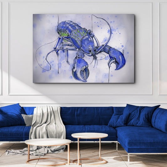 Lobster watercolor painting canvas wall art — coastal kitchen decor, gallery-wrapped canvas