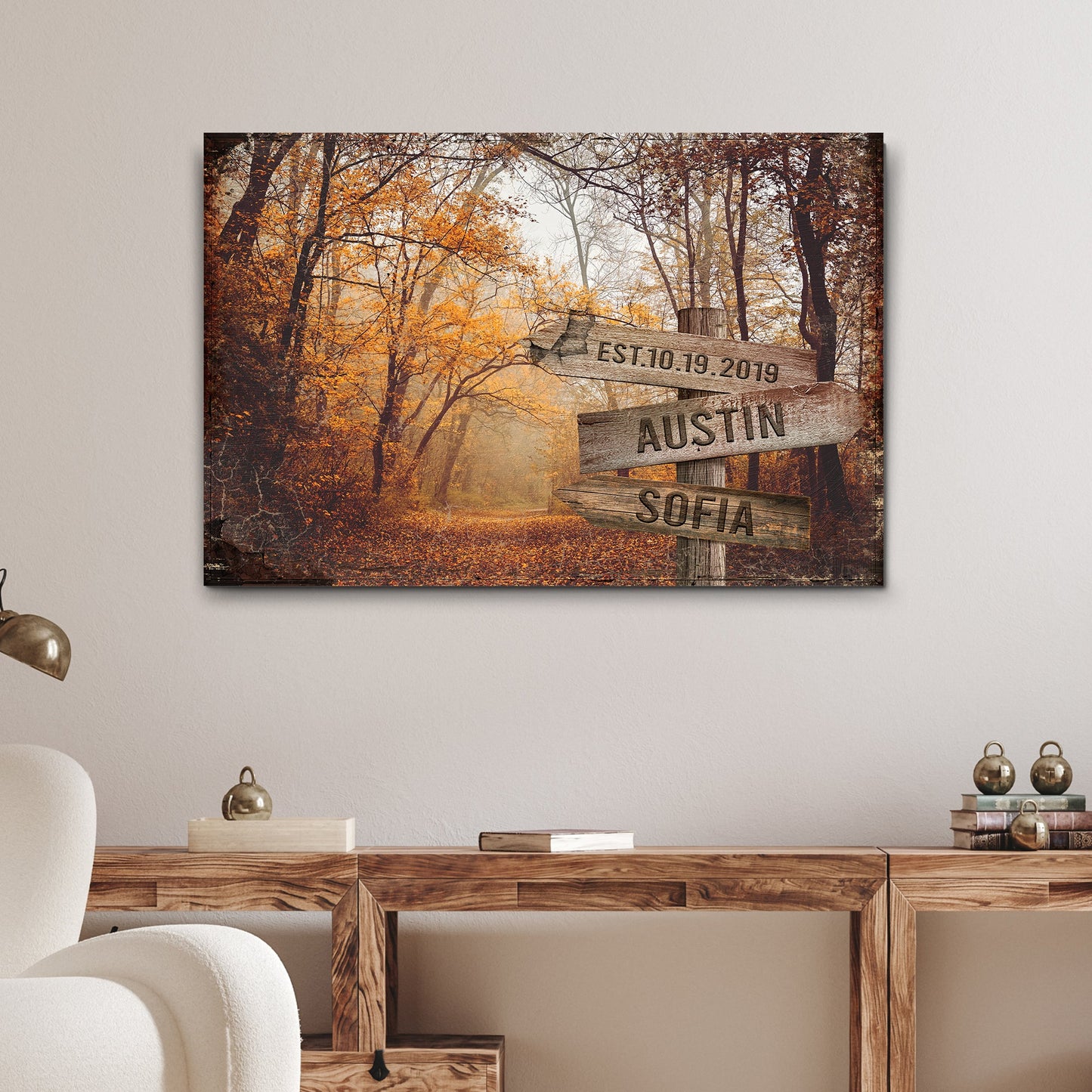 Autumn Road Couple Name Canvas Sign