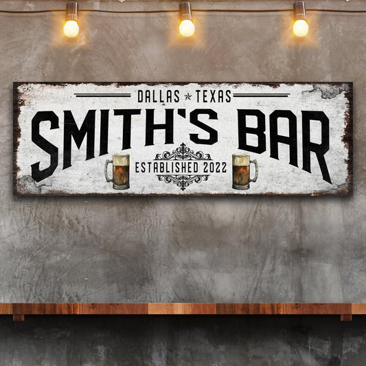 Personalized Rustic Bar canvas sign with family name