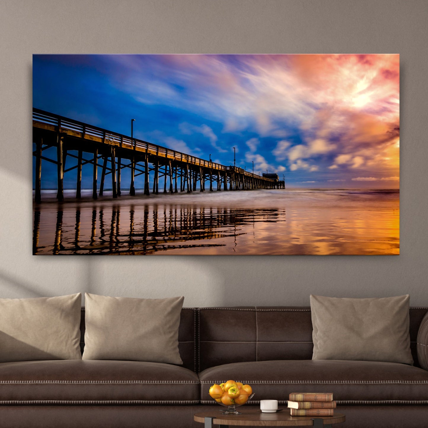 Beach Pier And Ocean Horizon Canvas Wall Art