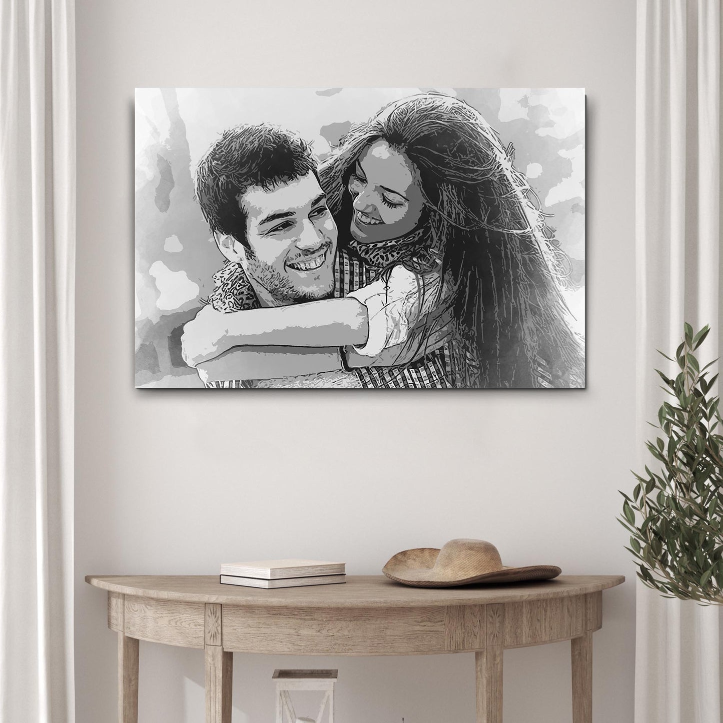 Couple Charcoal Portrait Canvas Sign