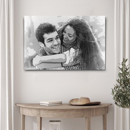 Couple Charcoal Portrait Canvas Sign