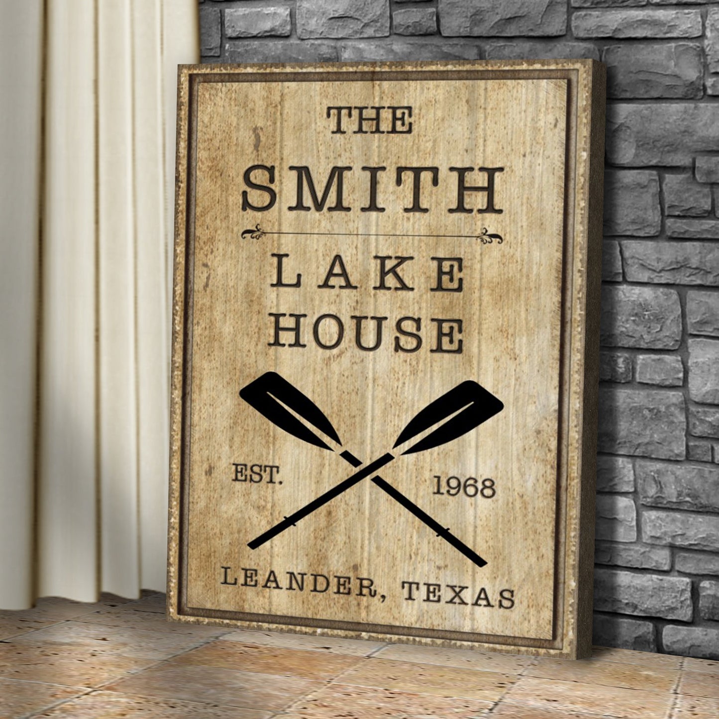 Family Lake House Rustic Canvas Sign II