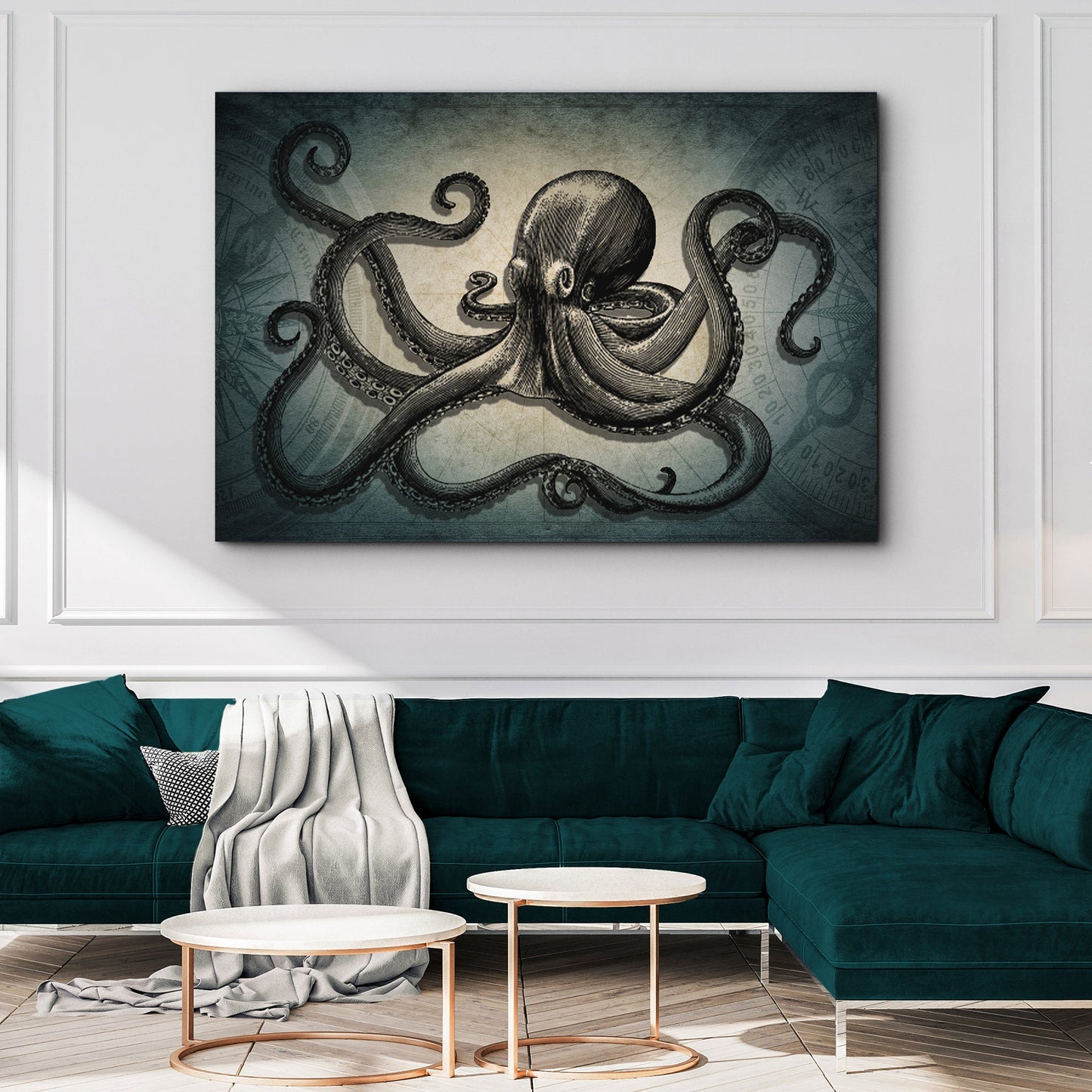 Octopus coastal canvas wall art ocean animal print deep blue sea