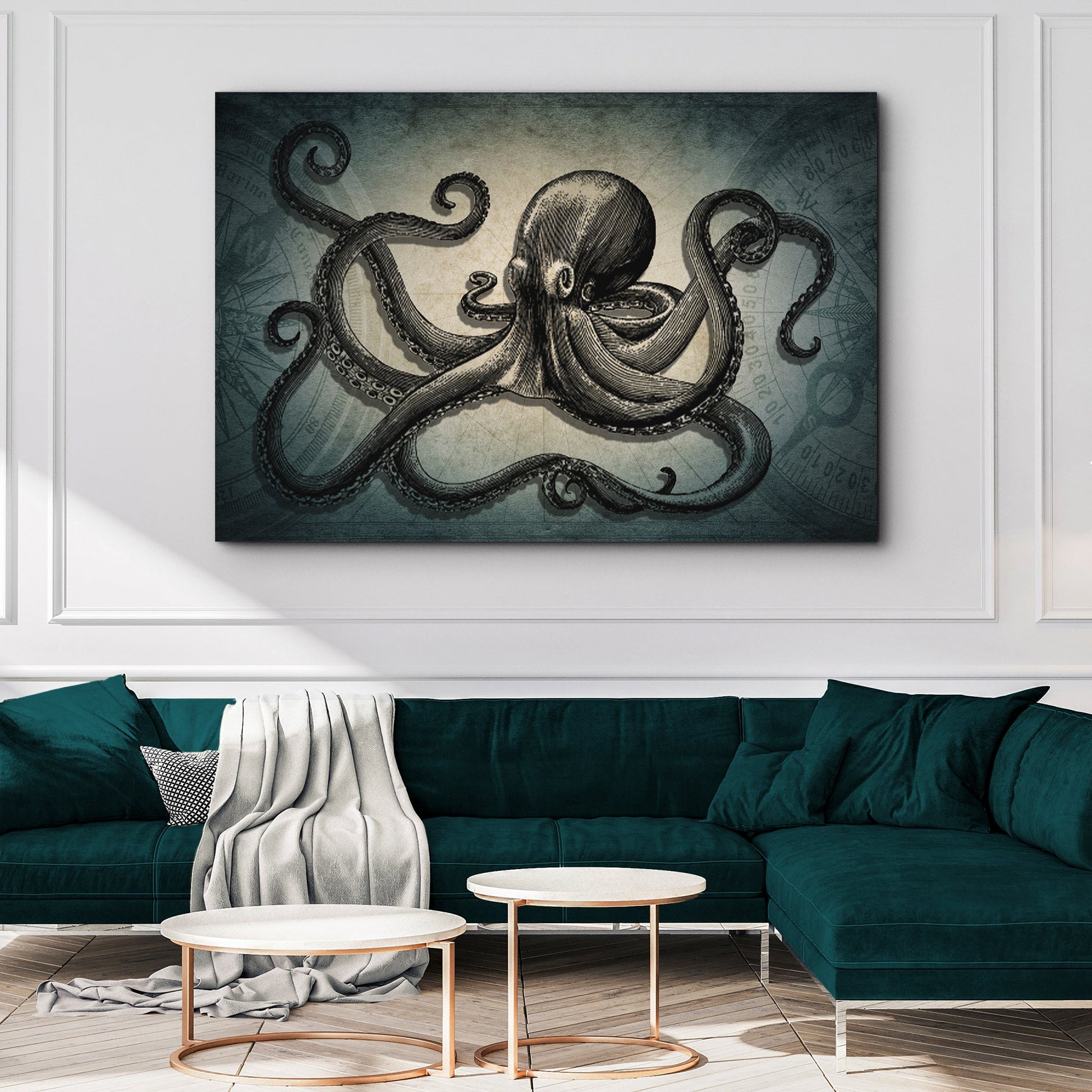 Octopus coastal canvas wall art ocean animal print deep blue sea