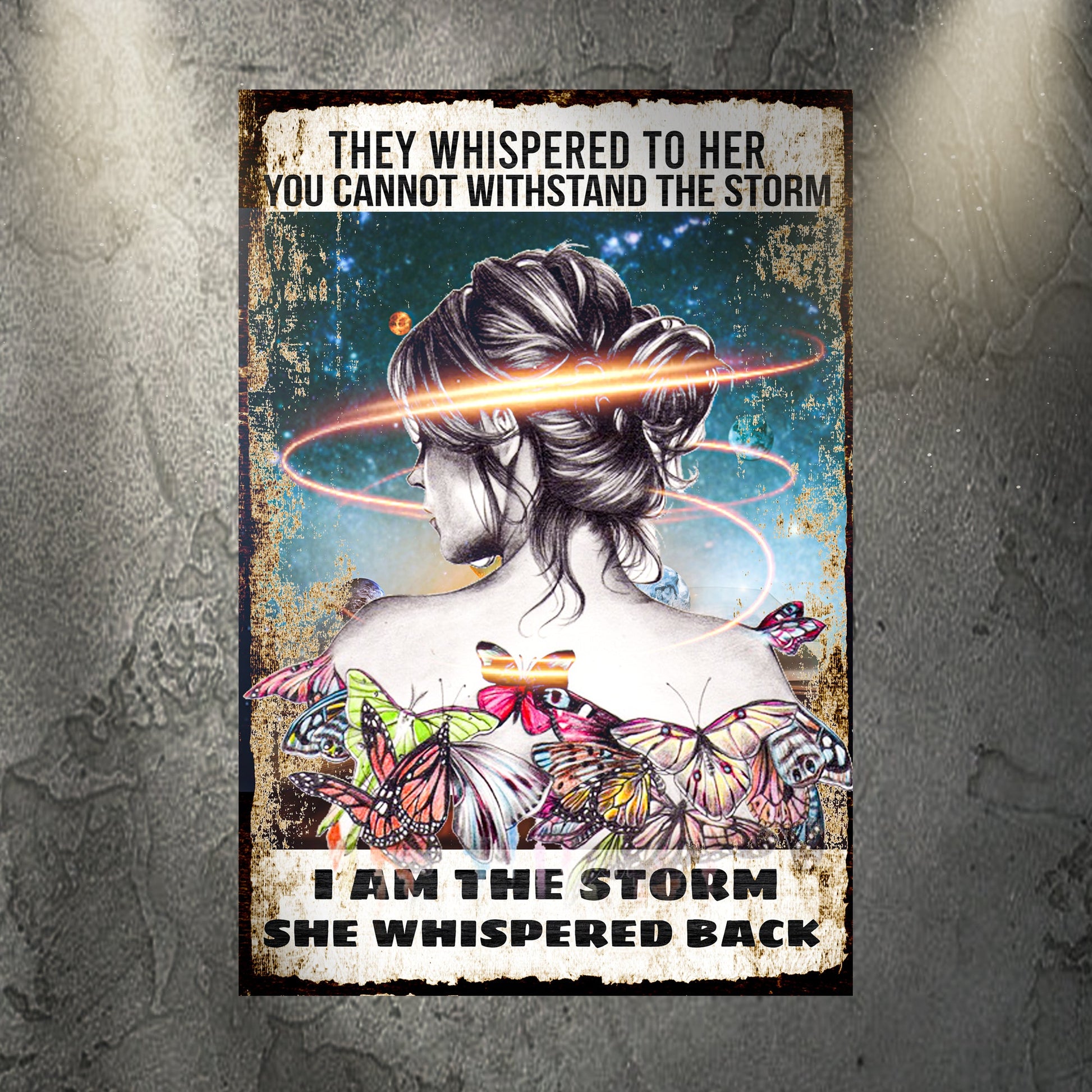 I Am The Storm motivational rustic word-art canvas sign for an office or gym
