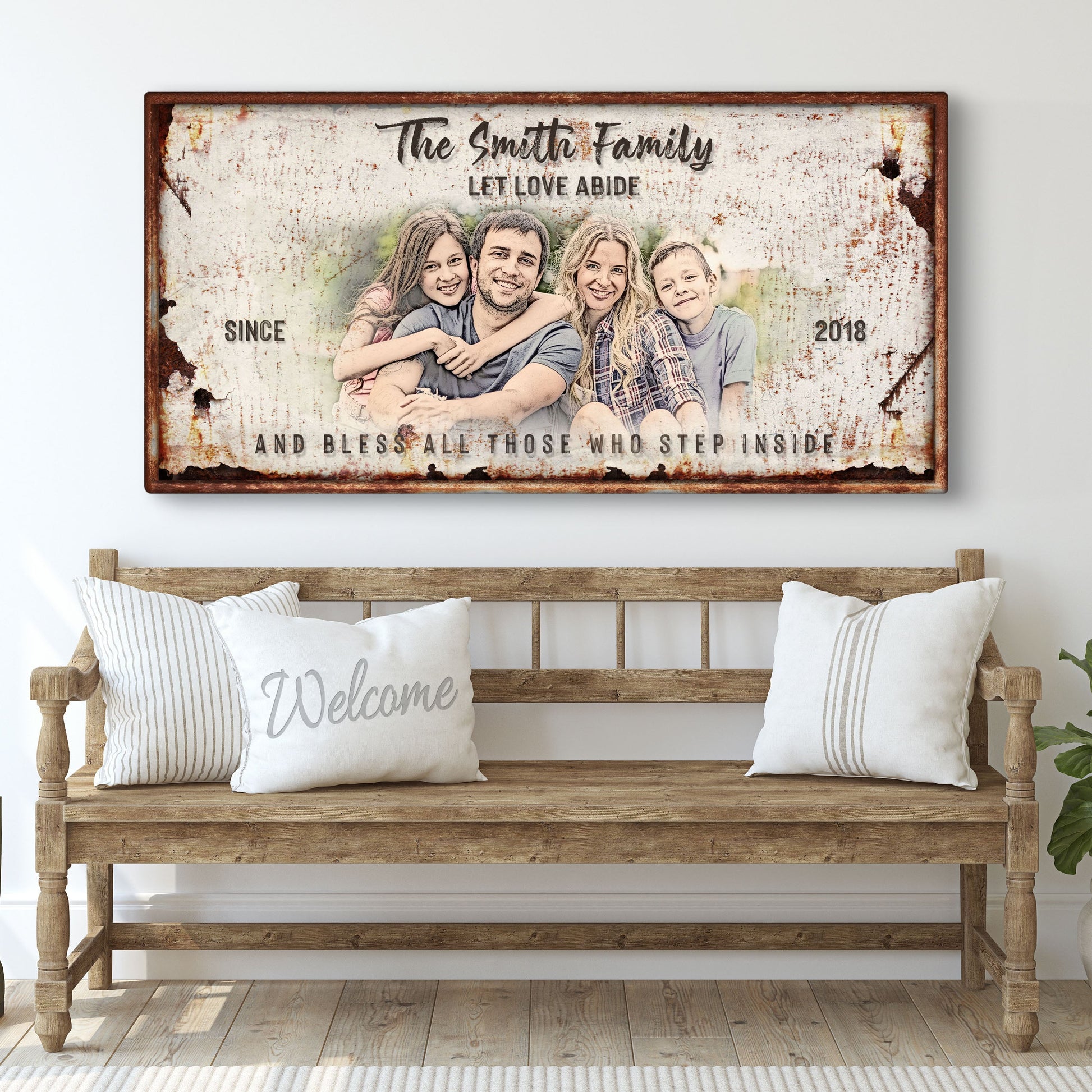 Let Love Abide And Bless All Who Step Inside rustic faith canvas sign