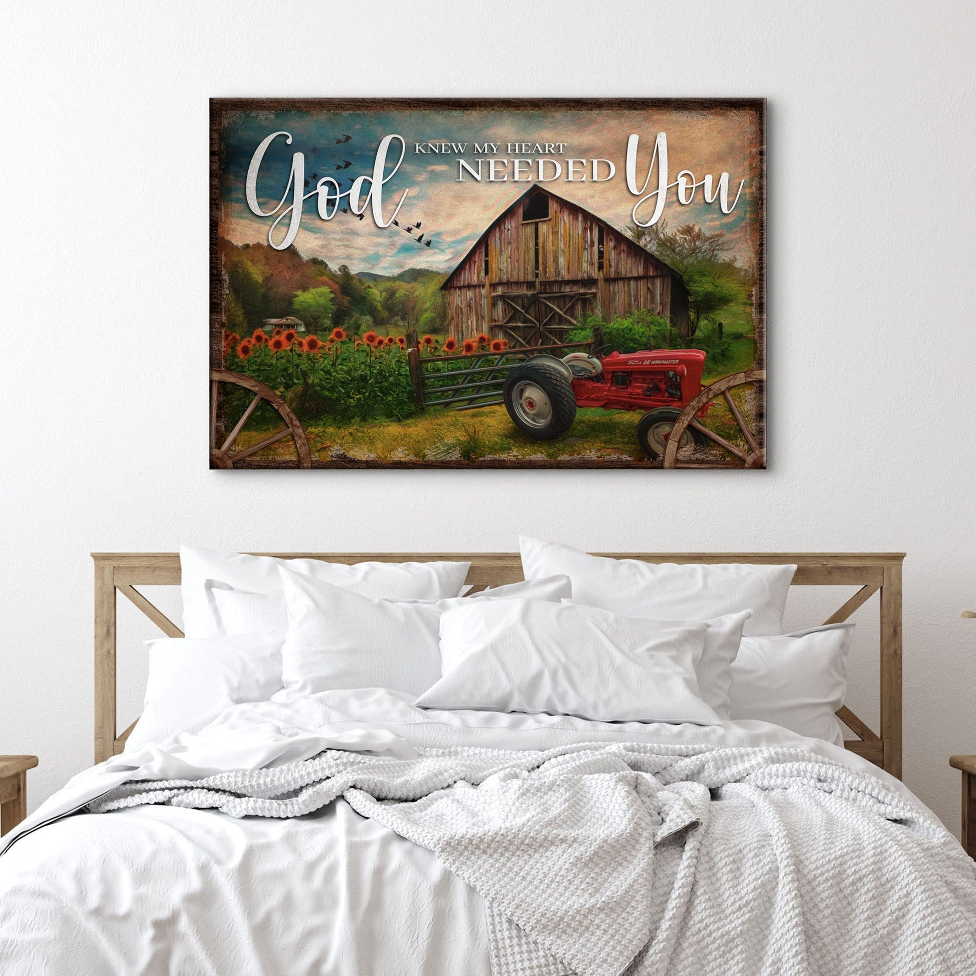 God Knew My Heart Needed You rustic faith canvas wall sign