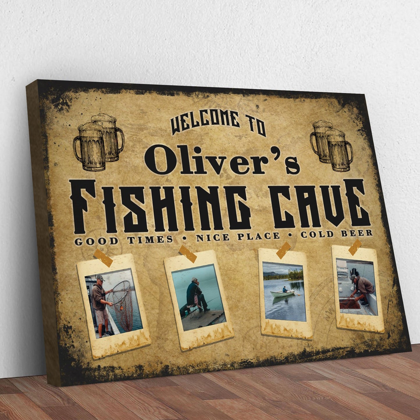 Welcome Fishing Cave Canvas Sign