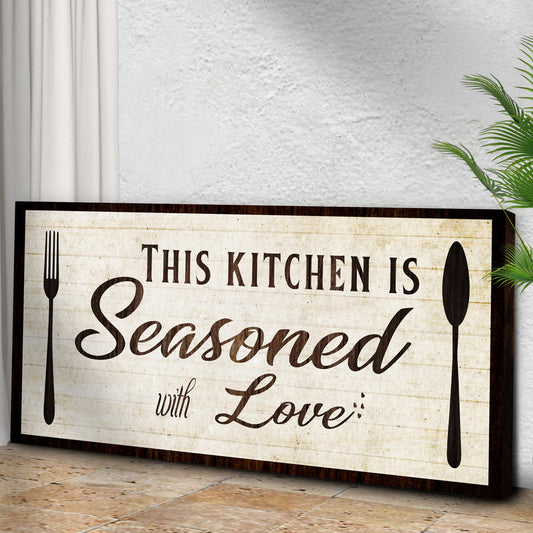 Kitchen Seasoned With Love Canvas Wall Sign