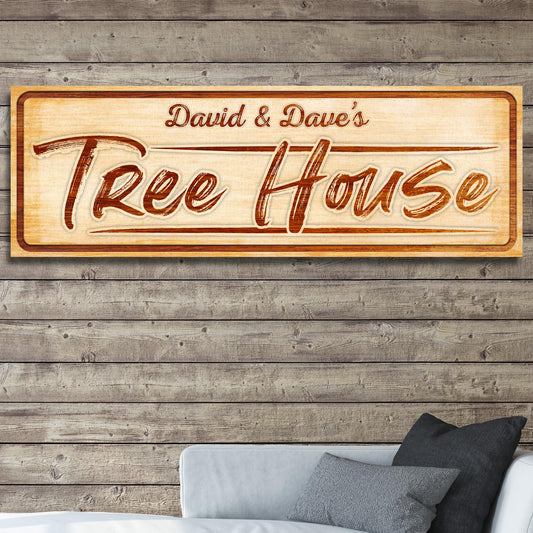 Treehouse canvas wall art sign for kids - playful children's room adventure decor