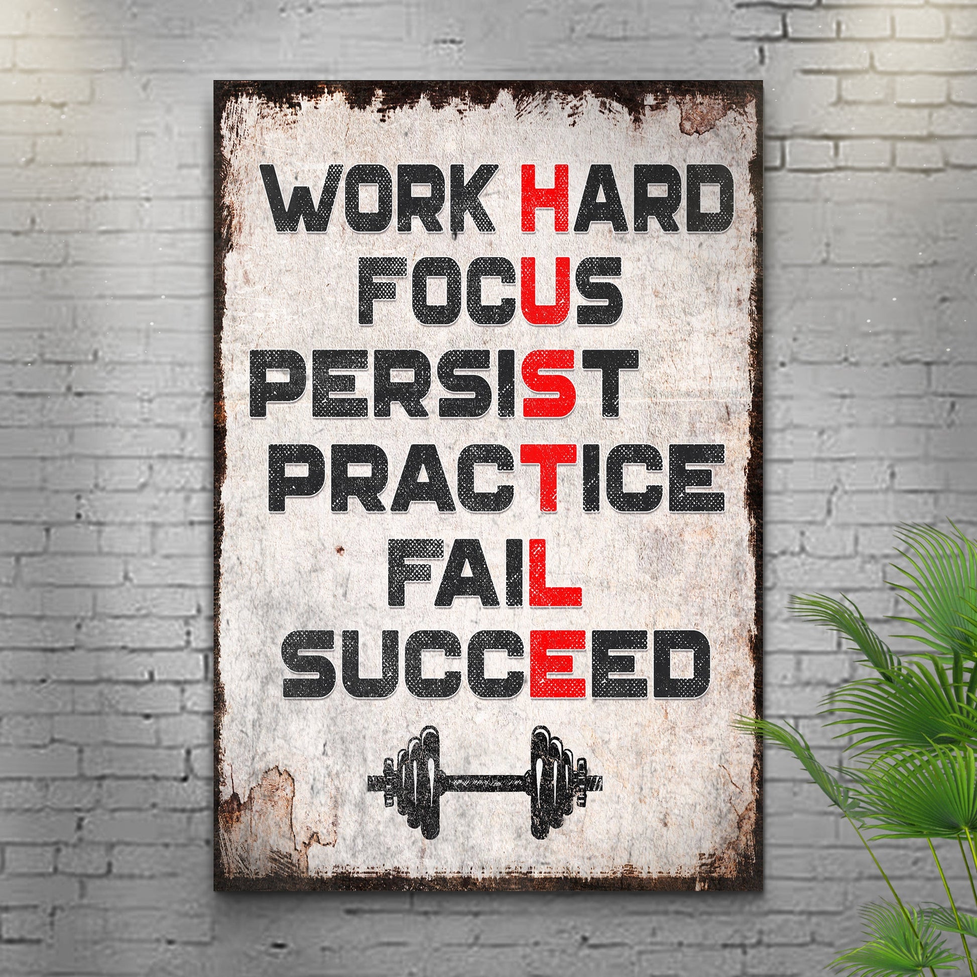 HUSTLE motivational canvas wall art with bold typography for gym or home office