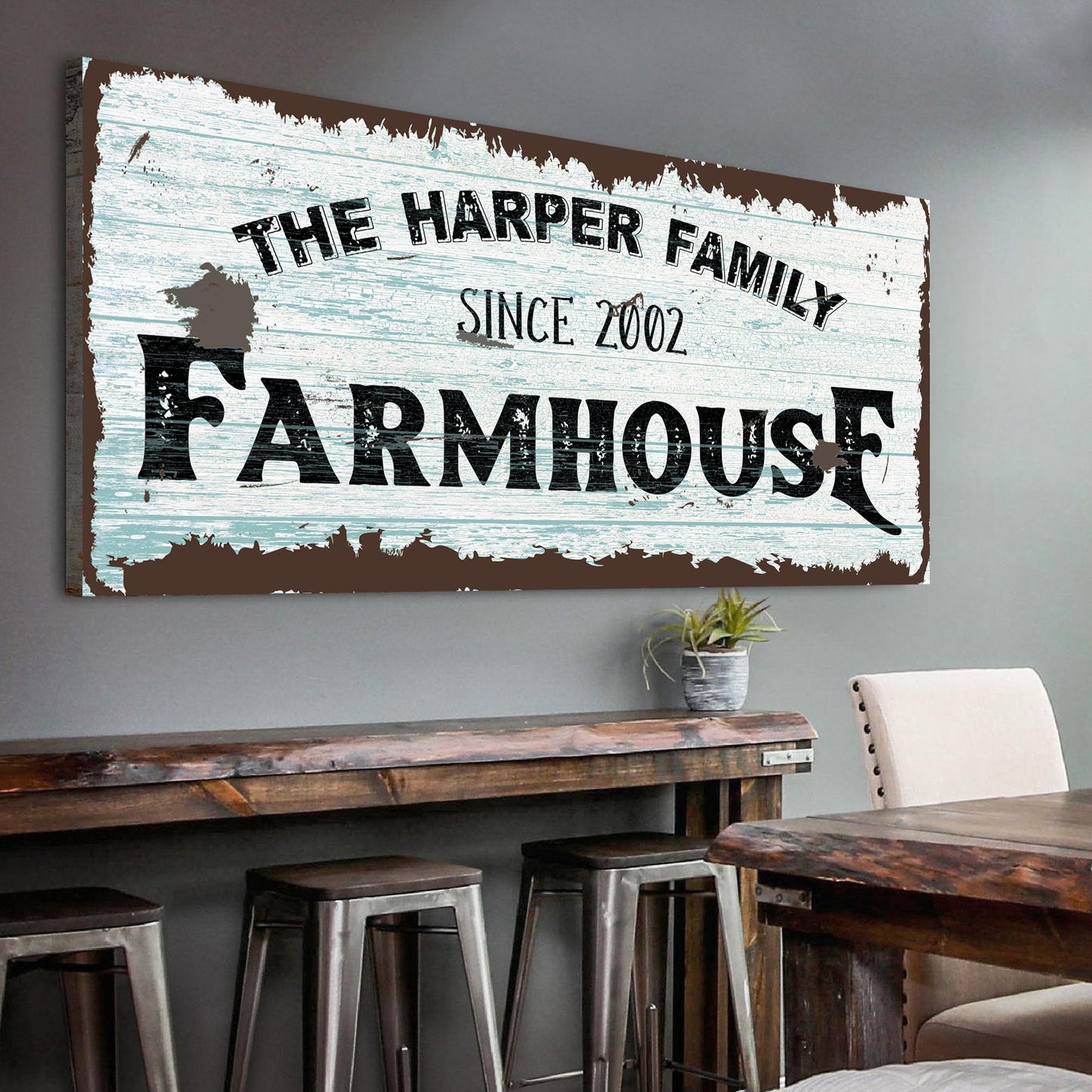 Family Farmhouse personalized canvas sign with family name and year in rustic word art