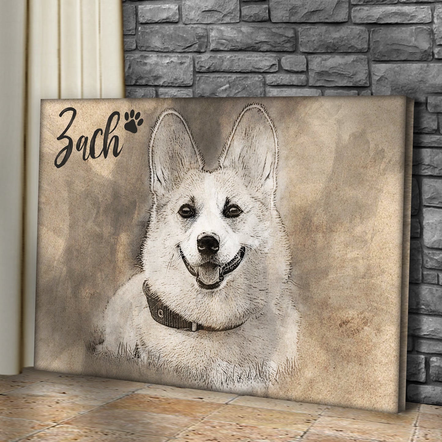 Custom Pet Portrait Pencil Drawing Canvas Sign