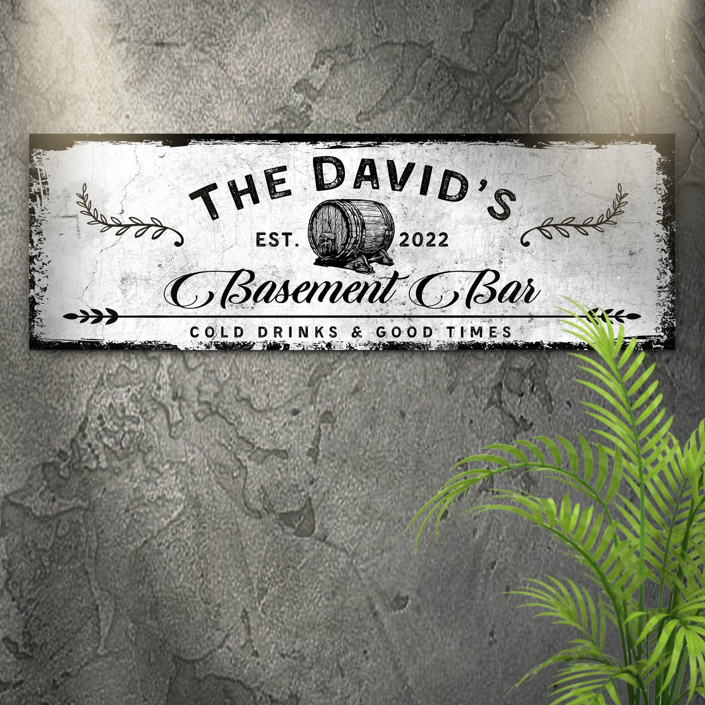 Basement Bar Barrel Personalized Canvas Sign