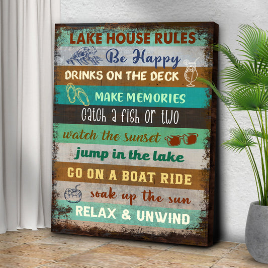 Lake House Rules Personalized Canvas Sign III
