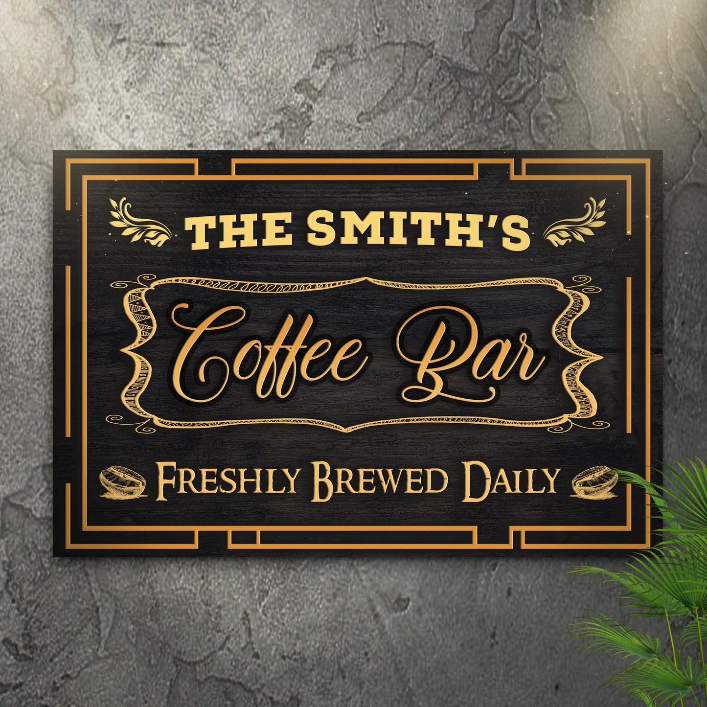 Coffee Bar Freshly Brewed Daily Canvas Sign
