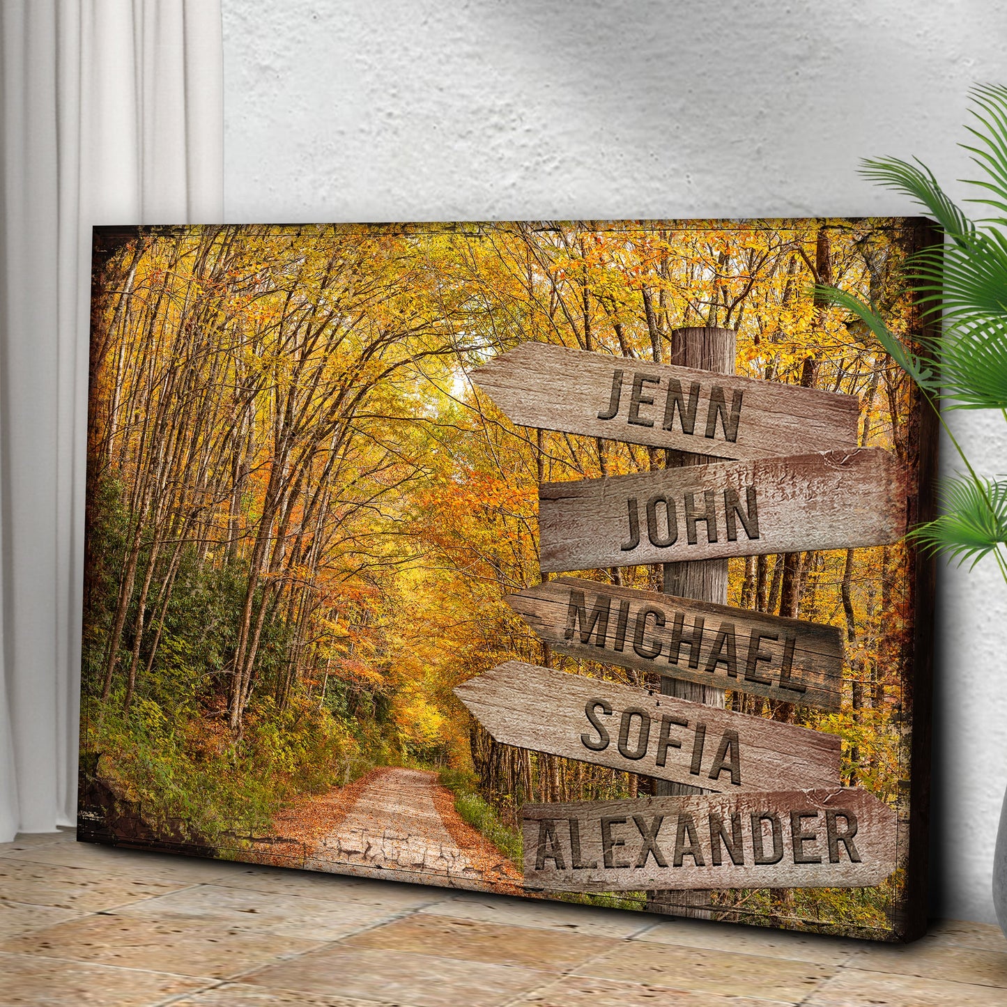 Autumn Road Family Name Canvas Sign