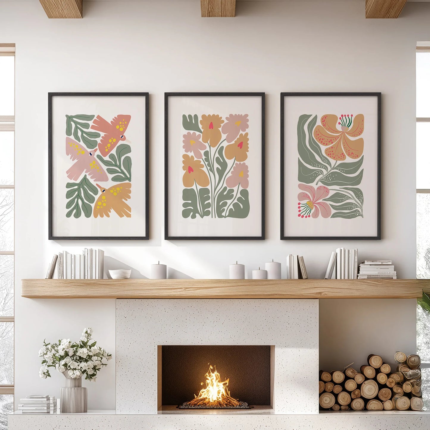 Retro Abstract Botanical Wall Art Set of 3