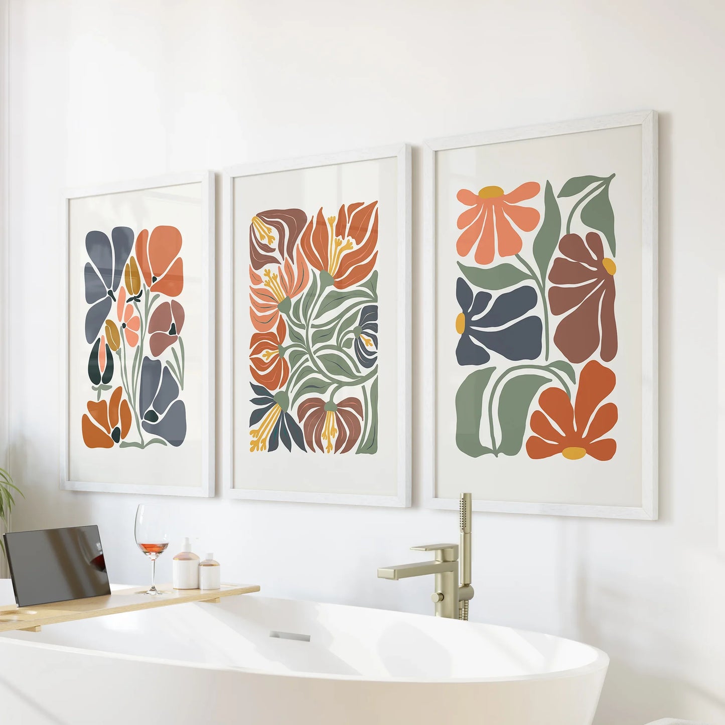 Boho Botanical Wall Art Set of 3 Abstract Flowers