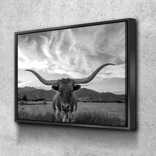 Texas Longhorn black and white canvas wall art, ranch decor