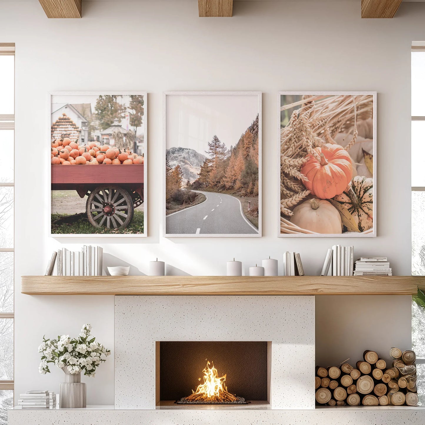Autumn Pumpkin Wall Art Set of 3 Rustic Fall Prints
