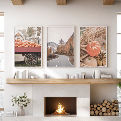Autumn Pumpkin Wall Art Set of 3 Rustic Fall Prints