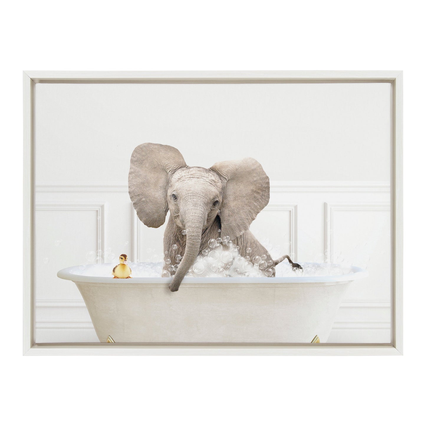 Sylvie Baby Elephant No4 In Bubble Bath Neutral Style Framed Canvas by Amy Peterson Art Studio