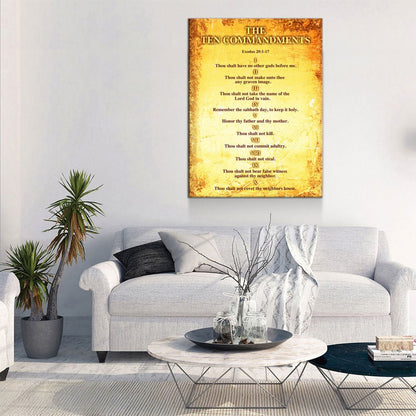 The Ten Commandments Canvas Wall Art, Christian Decor