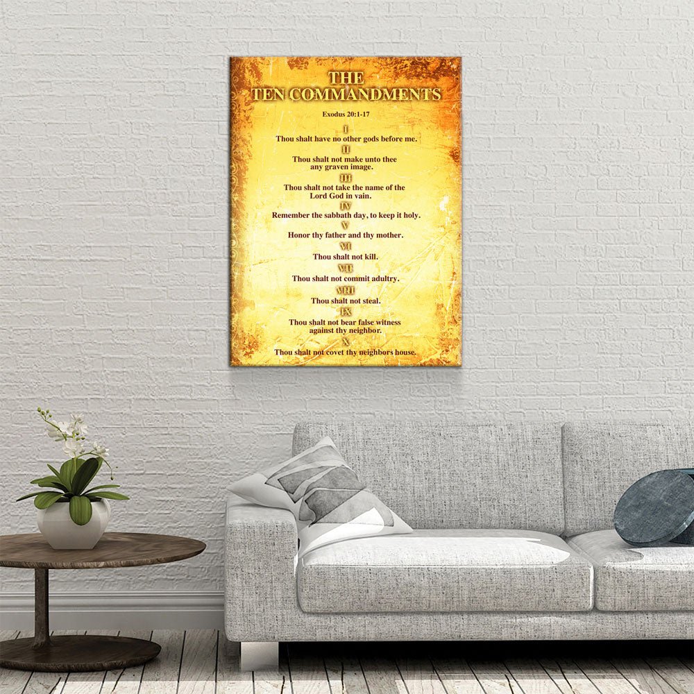 The Ten Commandments Canvas Wall Art, Christian Decor