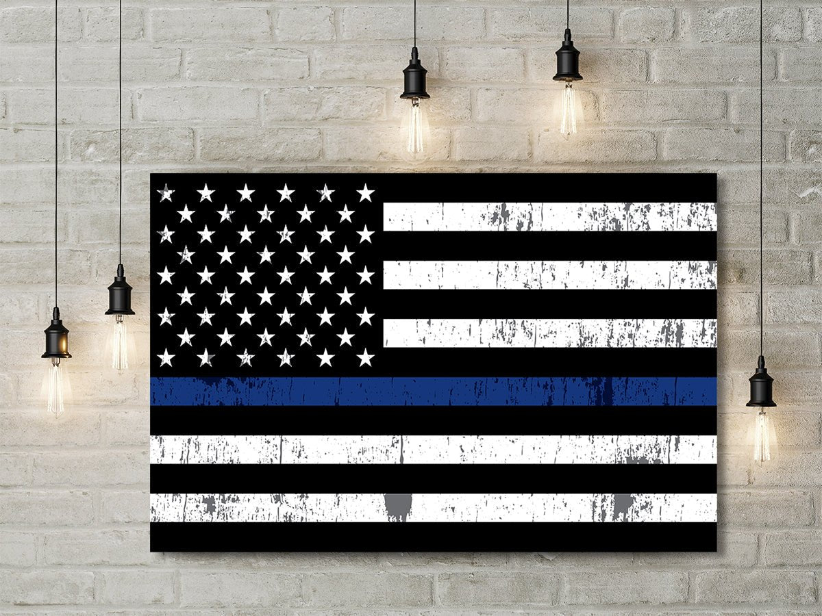 Thin Blue Line US flag canvas wall art for law enforcement