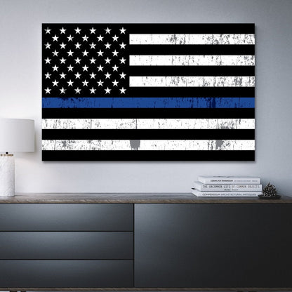 Thin Blue Line US Flag Canvas Wall Art