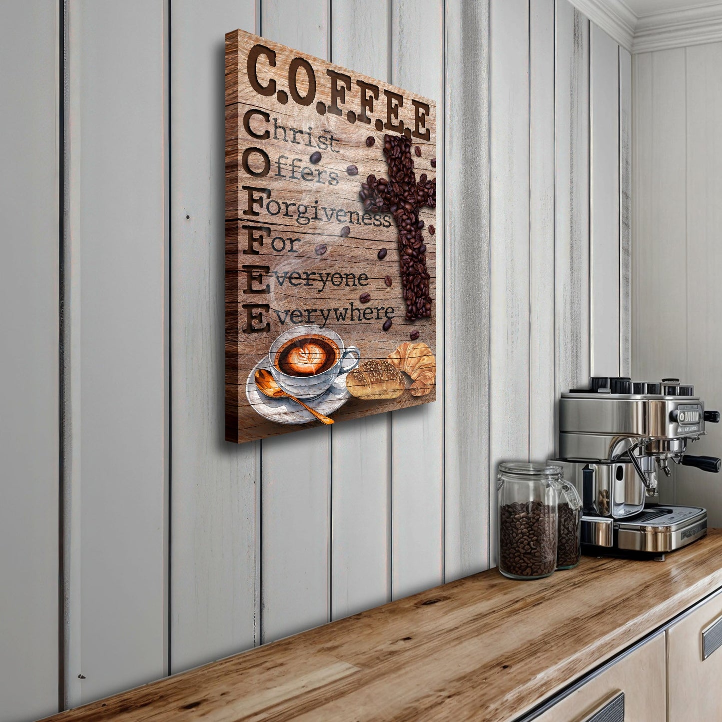 Christ and Coffee III Faith Sign Canvas Wall Art