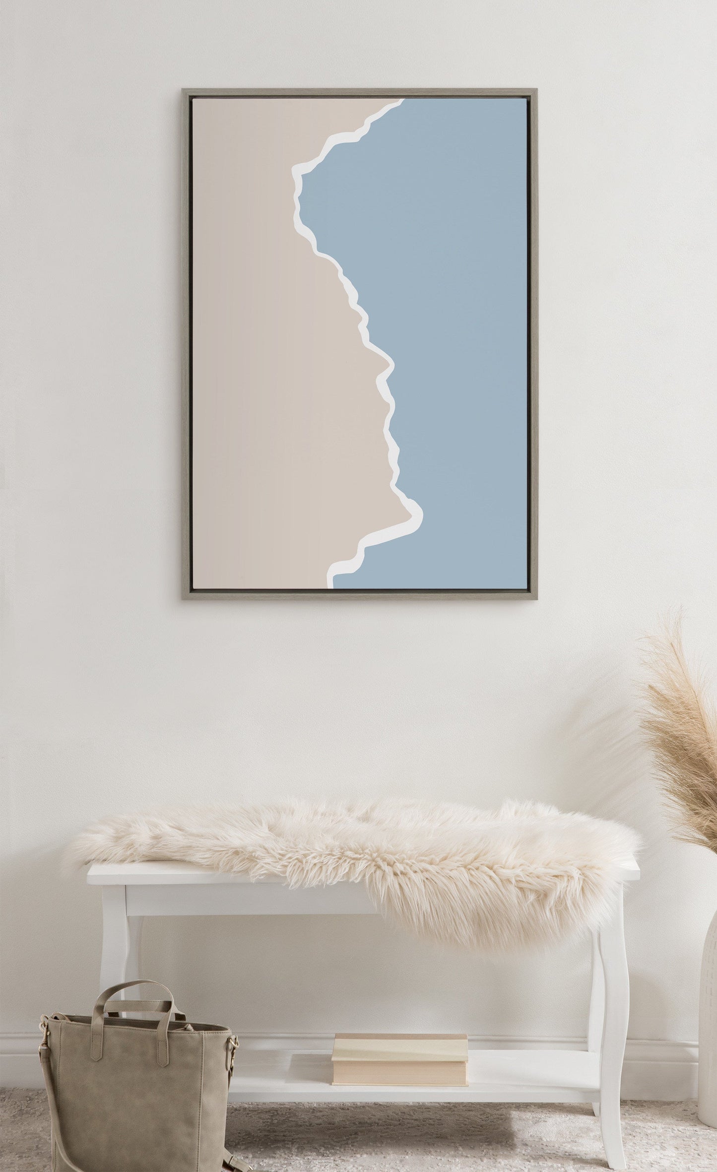 Beige and Blue Abstract Landscape Canvas Wall Art