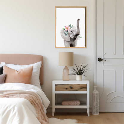 Flower Crown Elephant Framed Canvas Wall Art