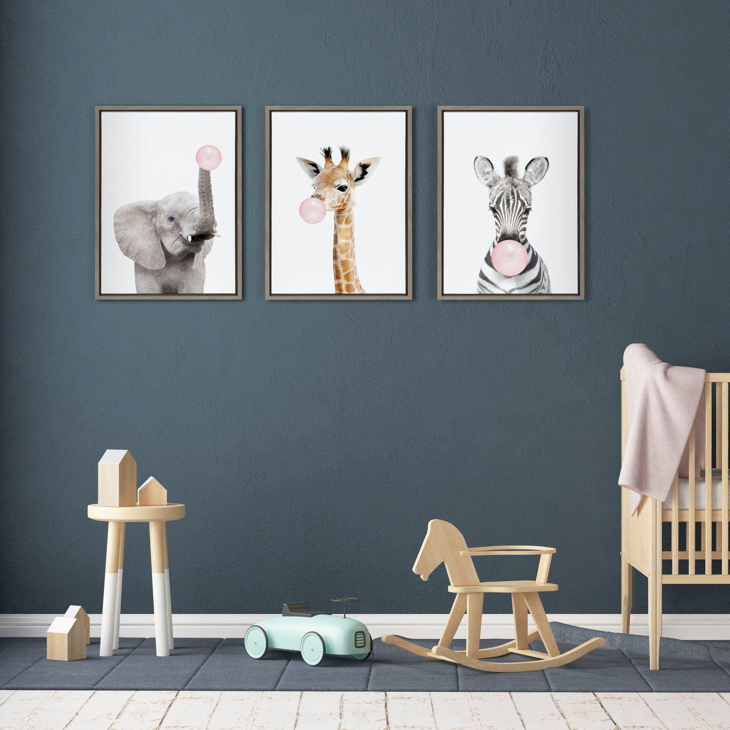 Bubble Gum Elephant Framed Canvas Wall Art