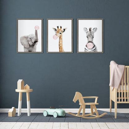 Sylvie Bubble Gum Elephant Framed Canvas by Amy Peterson Art Studio