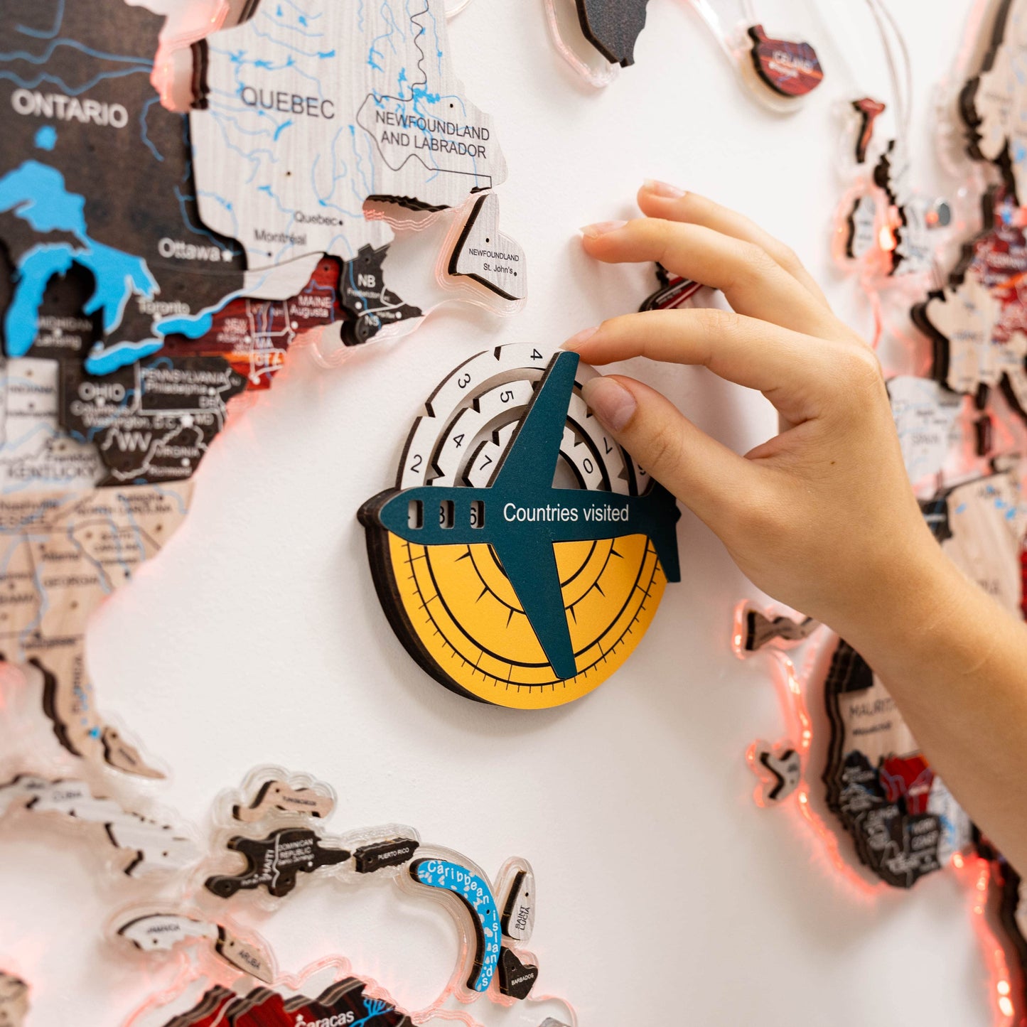Wooden World Map Wall Art - Country Colors