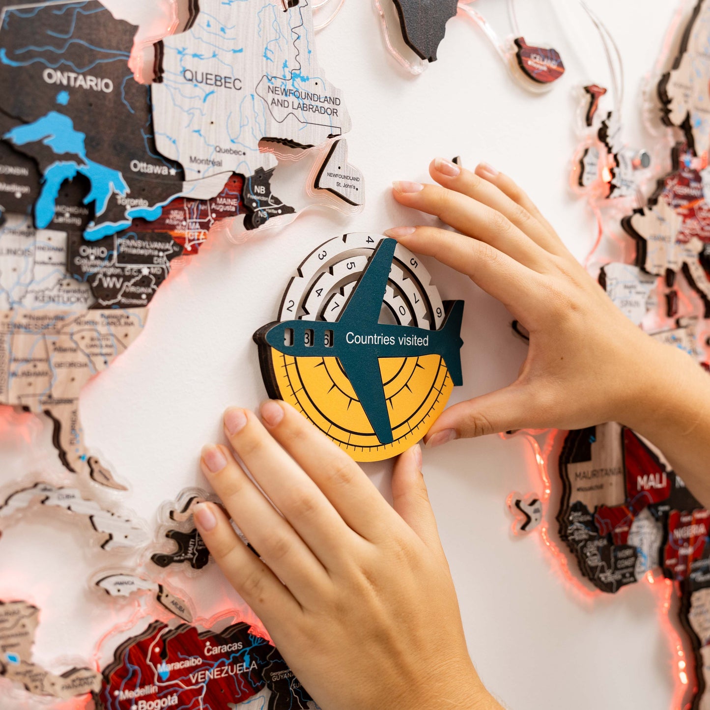 Wooden World Map Wall Art - Country Colors